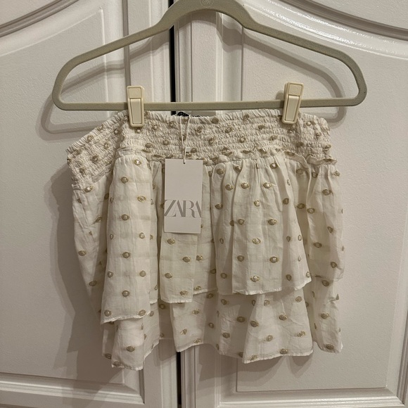 NWT Zara Jacquard Metallic Thread Bohemian Tiered Mini Skirt - Picture 2 of 7